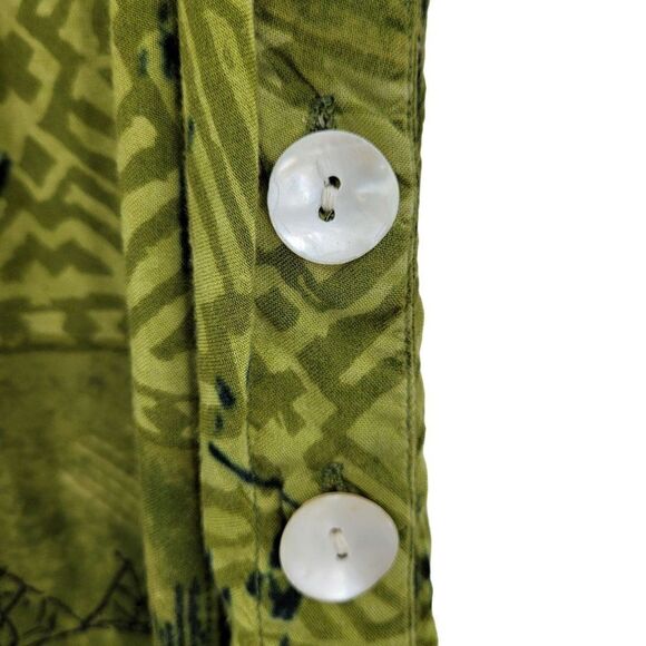 Vintage 80's La Cera Dress Rayon Scoop Button Shift Midi Safari Animals Green XL - Picture 6 of 15